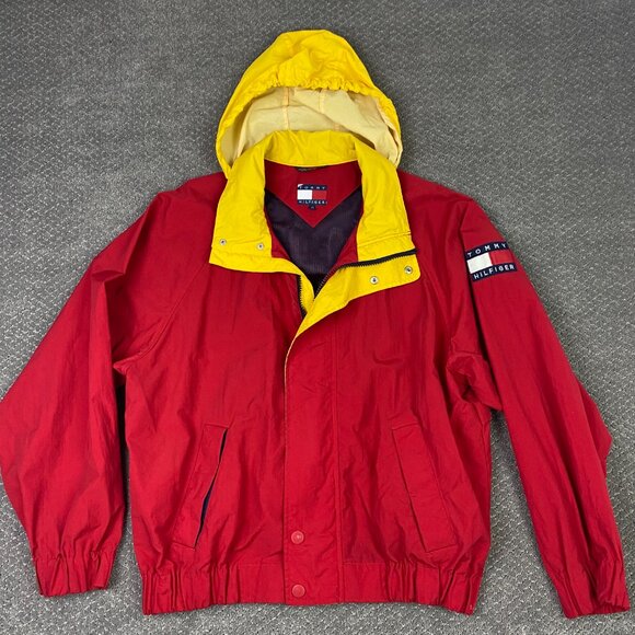 Vintage 90s Tommy Hilfiger Jacket Men's Medium Oversized Patch Logo FlagSailing - Picture 1 of 16